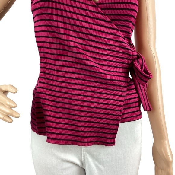 Express Faux Wrap Tank Top Size XS Raspberry / Black Stripe - Picture 3 of 7
